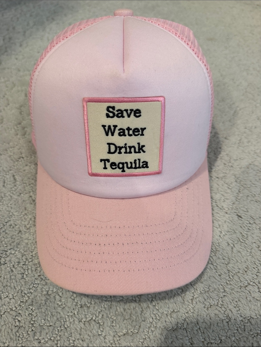 Custom Pink 'Save Water Drink Tequila' Trucker Hat
